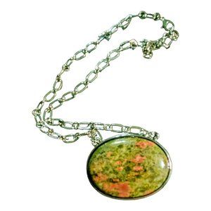 Women's 2" UNAKITE Natural Gemstone Pendant Flat Lnk 20-22" Chain Gift MA23-ac